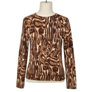 Talbots Merino Wool crew neck 3/4 sleeve animal print sweater SP Office cheetah